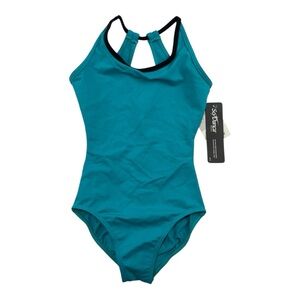 So Danca Girls Microfiber Tank Leotard Green Black Straps Sz 8-10/2 NWT